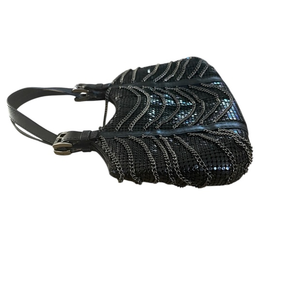 WHITING & DAVIS Chainmail Black Leather, Mesh, & Chain Mini Handbag Evening Bag - Picture 9 of 14